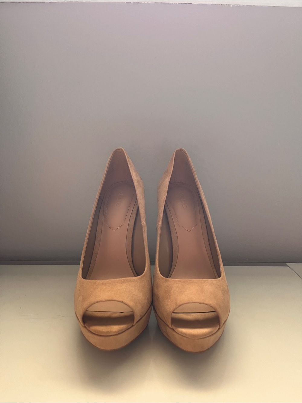 Aldo Beige Suede Peep-Toe Stiletto Heels - Picture 6 of 8